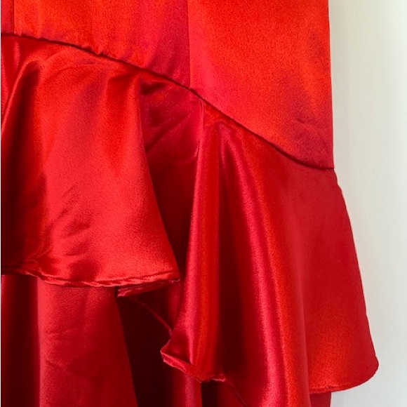 DESIGNER Dress Red Satin Layers Party Cowgirl V Neck Zip NEW Sz L - Picture 6 of 13